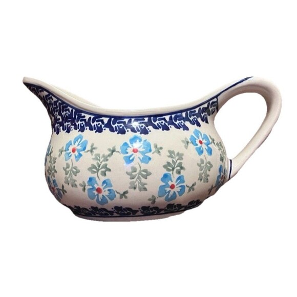 GravyBoat Handcrafted by Zaklady Boleslawiec in Poland- Pitcher Blue Flowers-331 - Picture 2 of 16